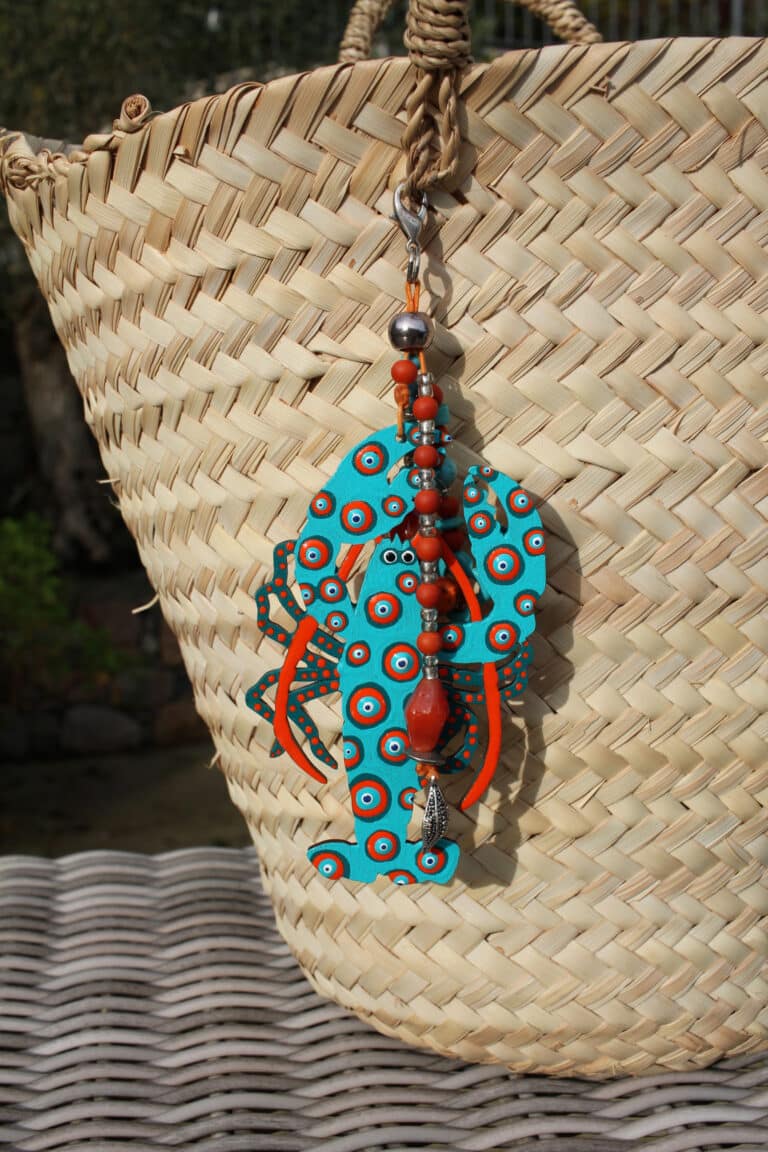 Lobster Bag Charm (Turquoise with orange dots) - Image 3