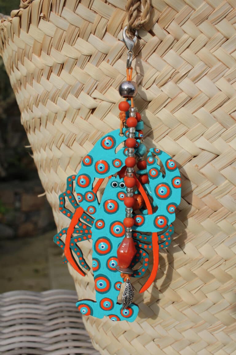 Lobster Bag Charm (Turquoise with orange dots) - Image 2