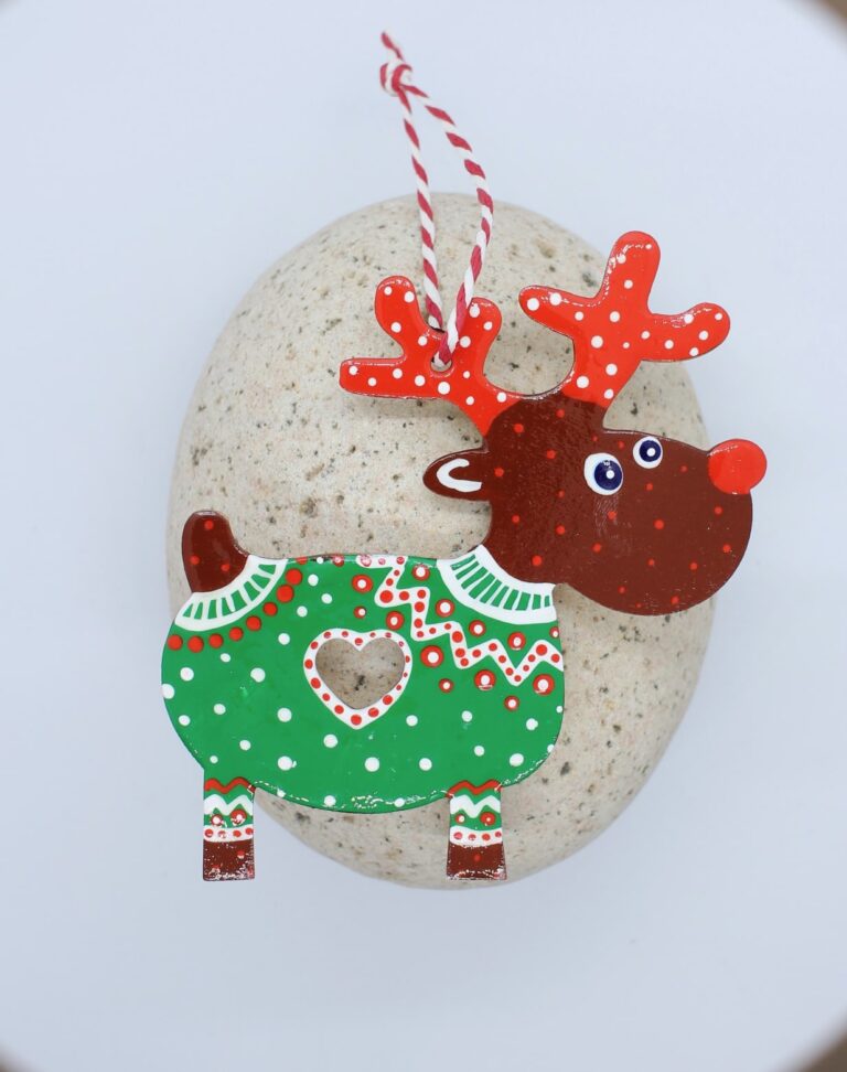 Christmas decoration- Large Reindeer in a Christmas Jumper (green)