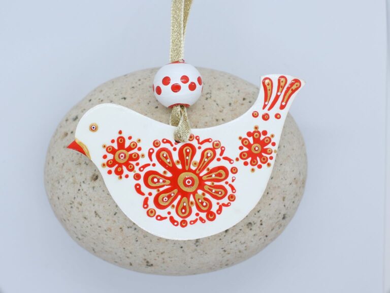 Christmas decoration- Christmas dove (white, red and gold) - Image 2