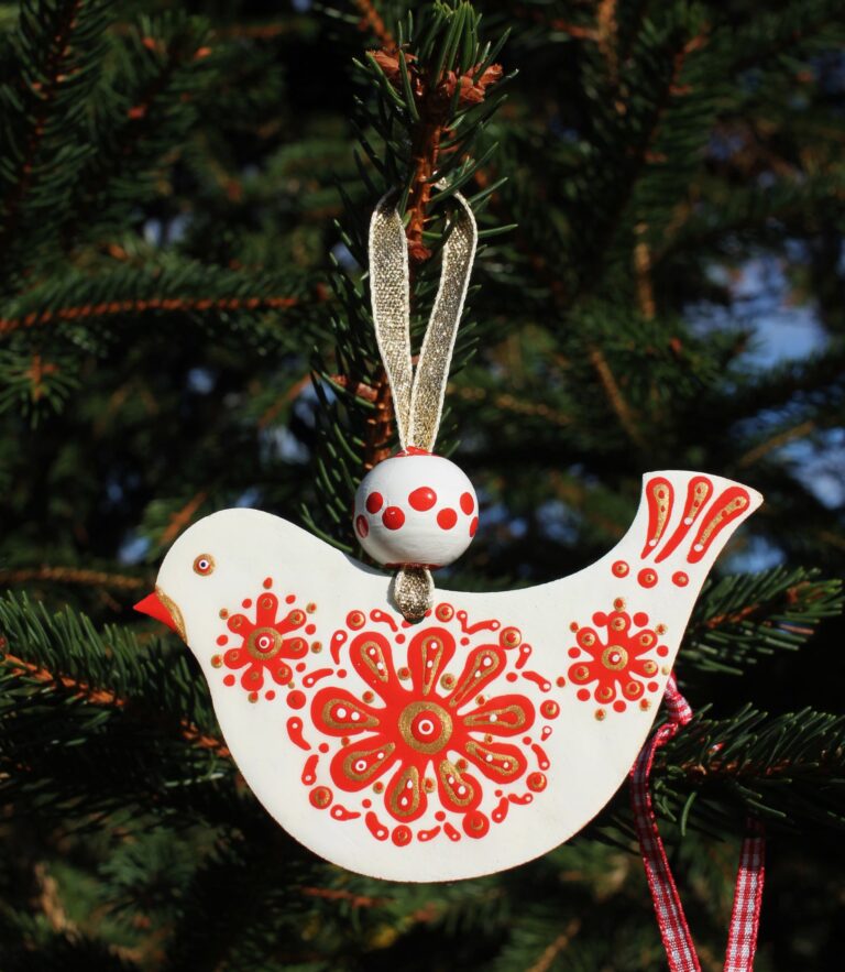 Christmas decoration- Christmas dove (white, red and gold)