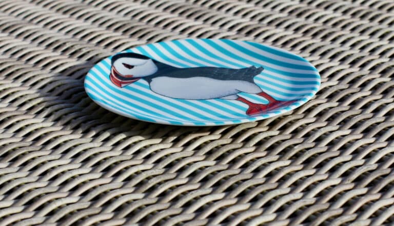 Puffin Bone china plate, Turquoise stripes ( Large) - Image 3